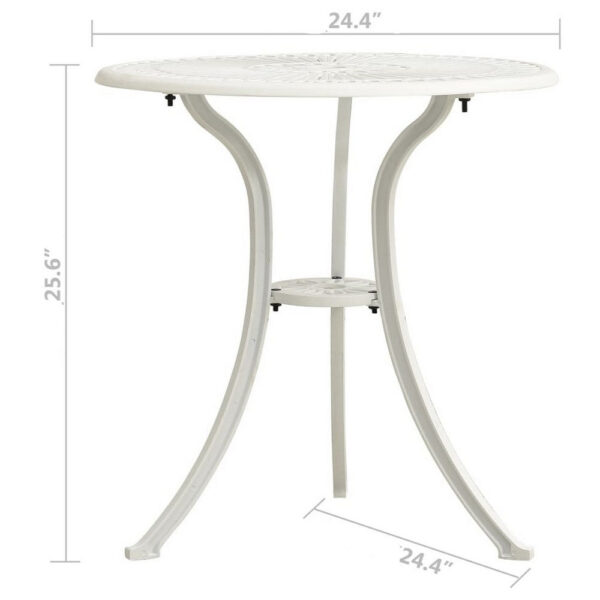 Outdoor Side Bistro Table, 24 Inch White Top, Aluminum Curved Legs