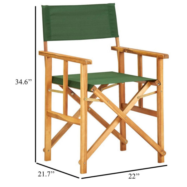 Outdoor Foldable Directors Chair, Brown Acacia Wood, Green Fabric