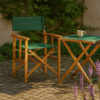 Outdoor Foldable Directors Chair, Brown Acacia Wood, Green Fabric