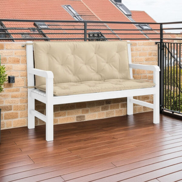 Claire Outdoor Cushion for Bench, 47 Inch, Beige Tufted Oxford Fabric