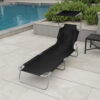 Outdoor Foldable Sun Chaise Lounger with Canopy, 74 Inch Steel, Black