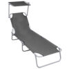 Keli Folding Chaise Lounger with Sun Canopy, Gray Aluminum, 74 Inch