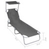Keli Folding Chaise Lounger with Sun Canopy, Gray Aluminum, 74 Inch