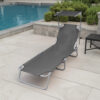 Keli Folding Chaise Lounger with Sun Canopy, Gray Aluminum, 74 Inch