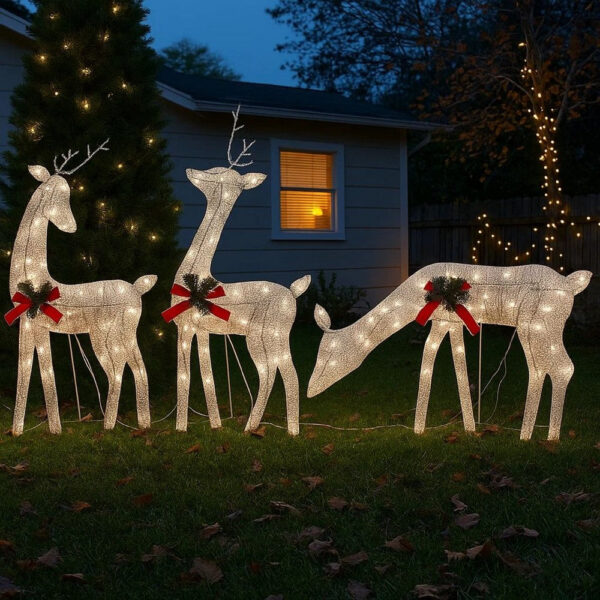 Edy Outdoor Christmas Decor Set of 3, 90 Warm White LEDs, Red