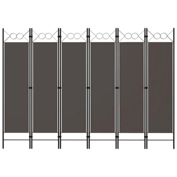 Dina 6 Panel Folding Room Divider Screen, Dark Gray, Black, 95 Inch
