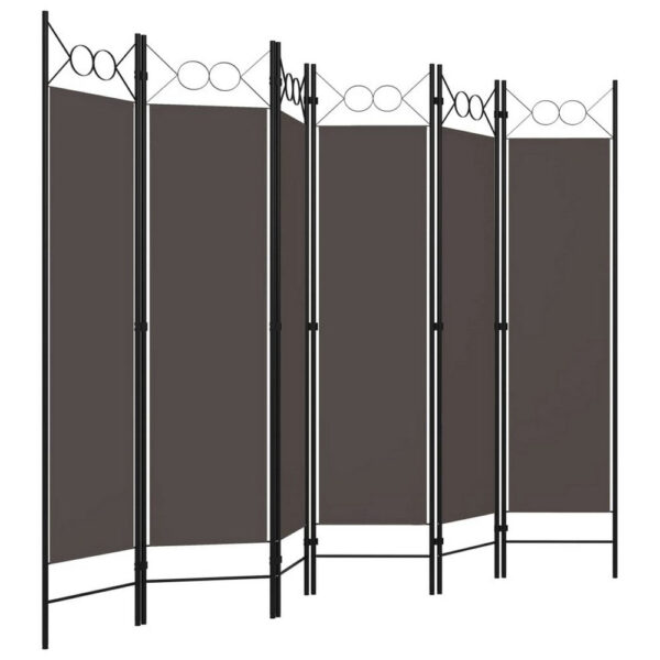 Dina 6 Panel Folding Room Divider Screen, Dark Gray, Black, 95 Inch
