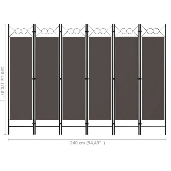 Dina 6 Panel Folding Room Divider Screen, Dark Gray, Black, 95 Inch