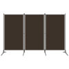 Dina 3 Panel Room Divider Screen, Brown Fabric, Black Iron, 102 Inch