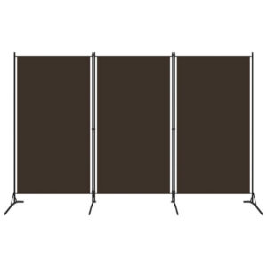 Dina 3 Panel Room Divider Screen, Brown Fabric, Black Iron, 102 Inch