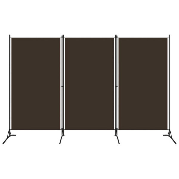 Dina 3 Panel Room Divider Screen, Brown Fabric, Black Iron, 102 Inch