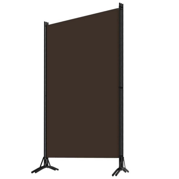 Dina 3 Panel Room Divider Screen, Brown Fabric, Black Iron, 102 Inch