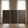 Dina 3 Panel Room Divider Screen, Brown Fabric, Black Iron, 102 Inch