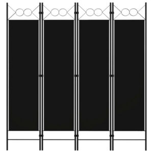 Dina 4 Panel Room Divider Screen, Black Fabric, Iron Frame, 63 Inch