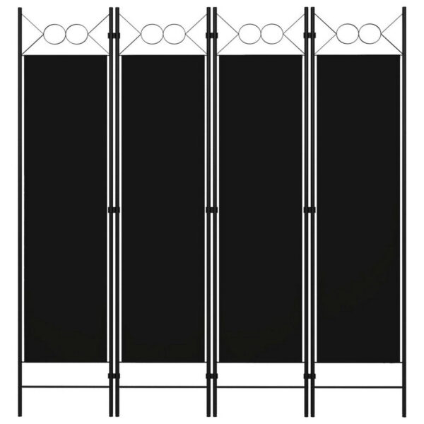 Dina 4 Panel Room Divider Screen, Black Fabric, Iron Frame, 63 Inch