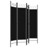 Dina 4 Panel Room Divider Screen, Black Fabric, Iron Frame, 63 Inch
