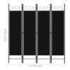 Dina 4 Panel Room Divider Screen, Black Fabric, Iron Frame, 63 Inch