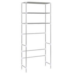 3 Tier Storage Rack, Over Laundry Machine Style, Silver Steel, Fabric