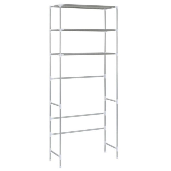 3 Tier Storage Rack, Over Laundry Machine Style, Silver Steel, Fabric