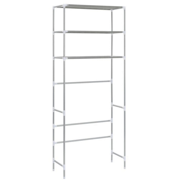 3 Tier Storage Rack, Over Laundry Machine Style, Silver Steel, Fabric