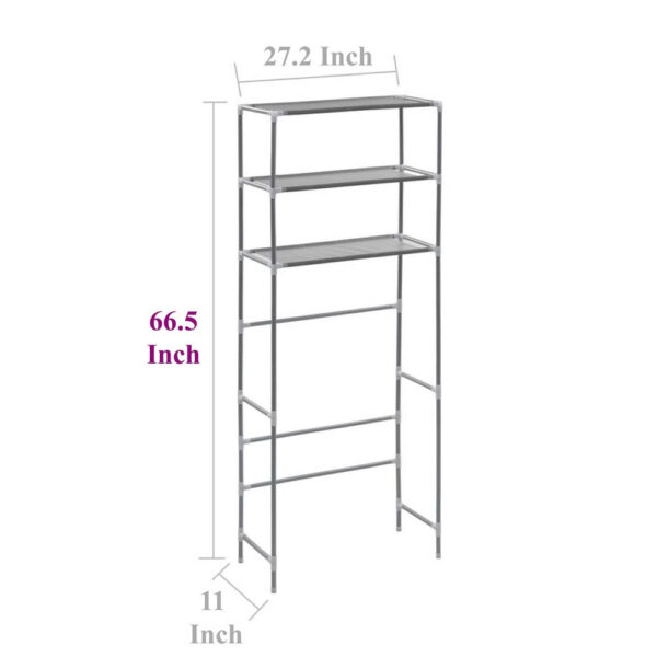 3 Tier Storage Rack, Over Laundry Machine Style, Silver Steel, Fabric