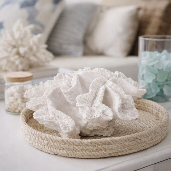 Lily 9 Inch Faux Coral Table Figurine, Polyresin Textured Sculpture, White