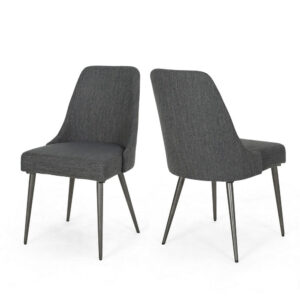 Dining Side Chair Set of 2, Smooth Textured Gray Fabric Armless Design