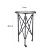 27 Inch Side Table, Round Metal Body, Glass Tabletop, 3 Wheels, Silver