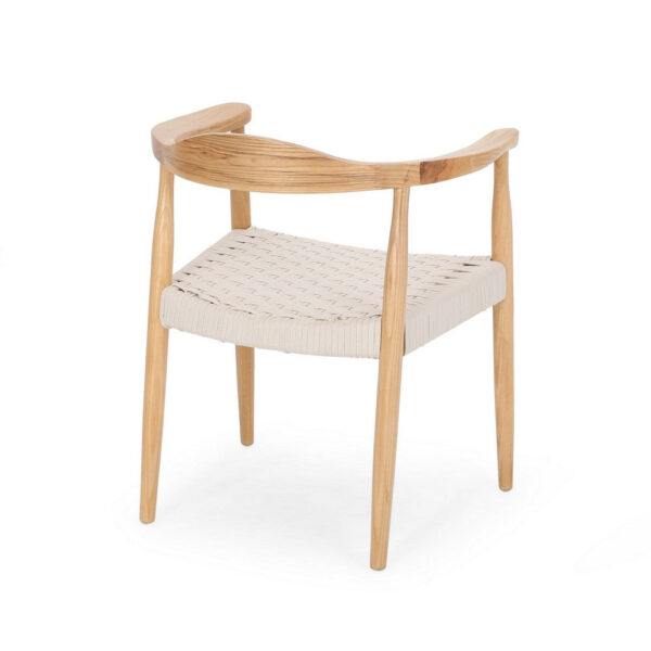 Accent Armchair, White Rope Woven Style Seat, Natural Brown Ash Wood