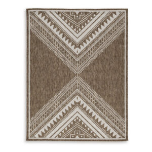 John 5 x 7 Medium Area Rug, Tribal Inspired Boho Pattern, Brown Ivory