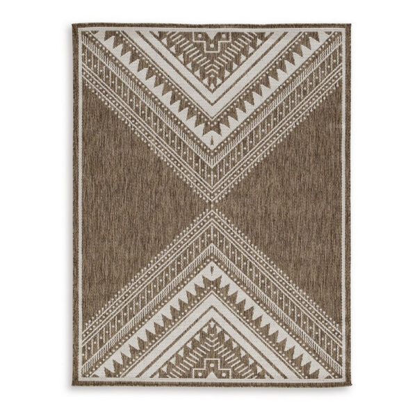 John 5 x 7 Medium Area Rug, Tribal Inspired Boho Pattern, Brown Ivory
