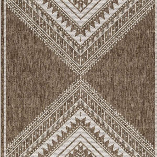 John 5 x 7 Medium Area Rug, Tribal Inspired Boho Pattern, Brown Ivory