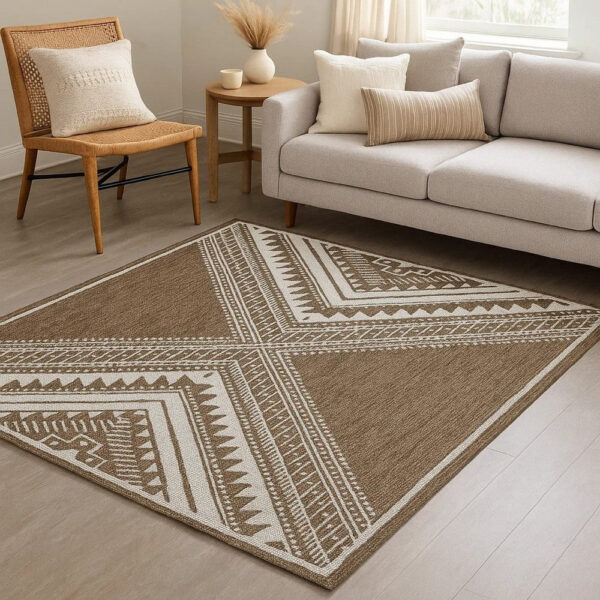 John 5 x 7 Medium Area Rug, Tribal Inspired Boho Pattern, Brown Ivory