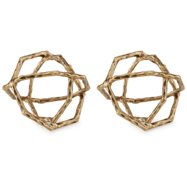 Ladi Sculpture Set of 2, Decorative Rings, 9 Inch Brass Cast Metal