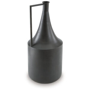 Decorative Vase, Metal Angular Handle and Curved Neck, 17 Inch Black