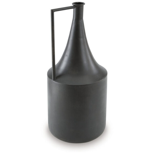 Decorative Vase, Metal Angular Handle and Curved Neck, 17 Inch Black