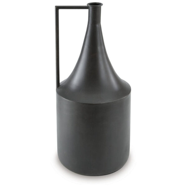 Decorative Vase, Metal Angular Handle and Curved Neck, 17 Inch Black