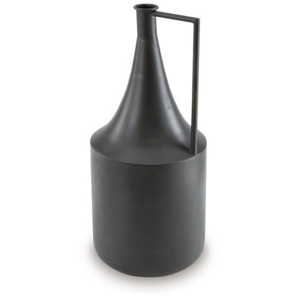Decorative Vase, Metal Angular Handle and Curved Neck, 17 Inch Black