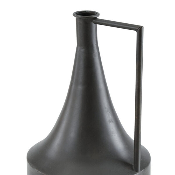 Decorative Vase, Metal Angular Handle and Curved Neck, 17 Inch Black