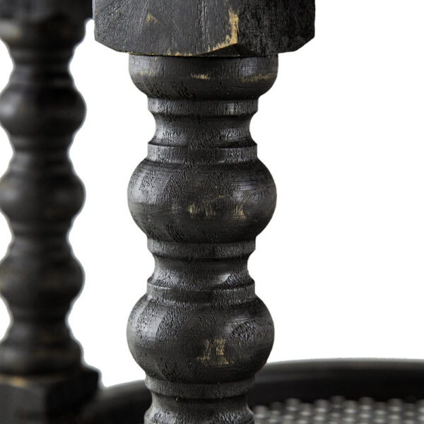 Jake 25 Inch 3 Tier Side Table, Fir Wood, 2 Woven Wicker Shelves, Black