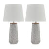 Roe Table Lamp Set of 2, Antique White Textured Metal Base. Drum Shade