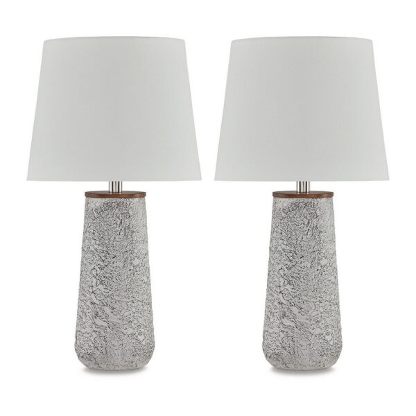 Roe Table Lamp Set of 2, Antique White Textured Metal Base. Drum Shade