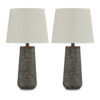 Roe Table Lamp Set of 2, Antique Black Textured Metal Base. Drum Shade
