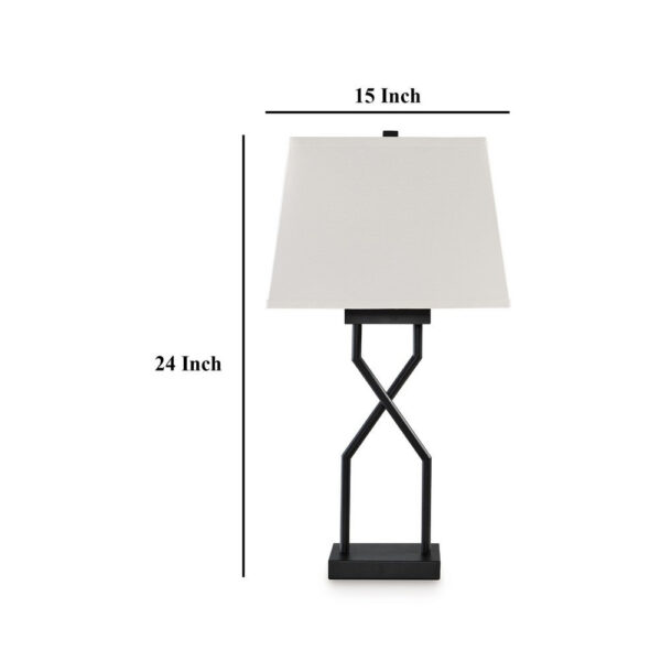 Table Lamp Set of 2, Empire Fabric Shade, Black Geometric Base w USB