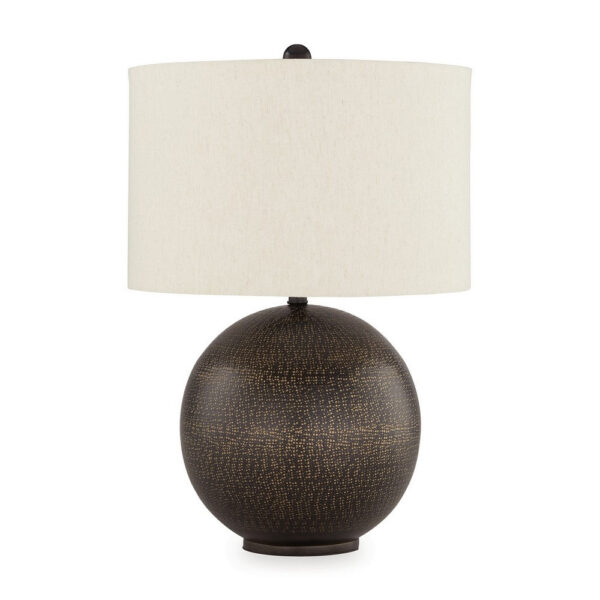 Soy Table Lamp, White Drum Shade, Gold Accent Black Round Base 27 Inch