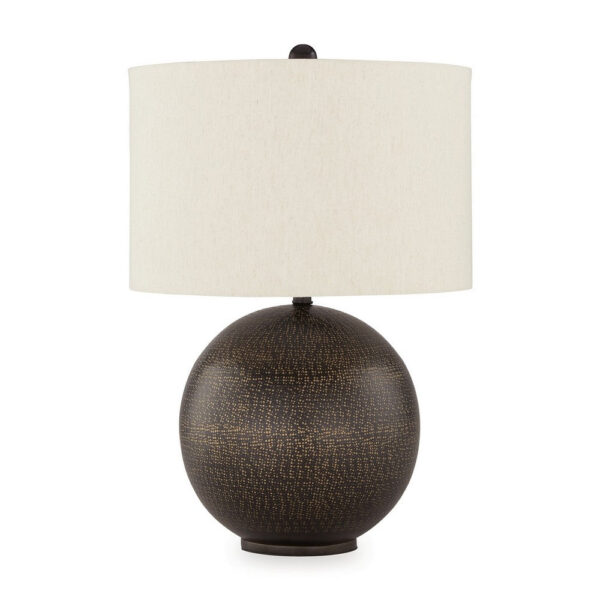 Soy Table Lamp, White Drum Shade, Gold Accent Black Round Base 27 Inch
