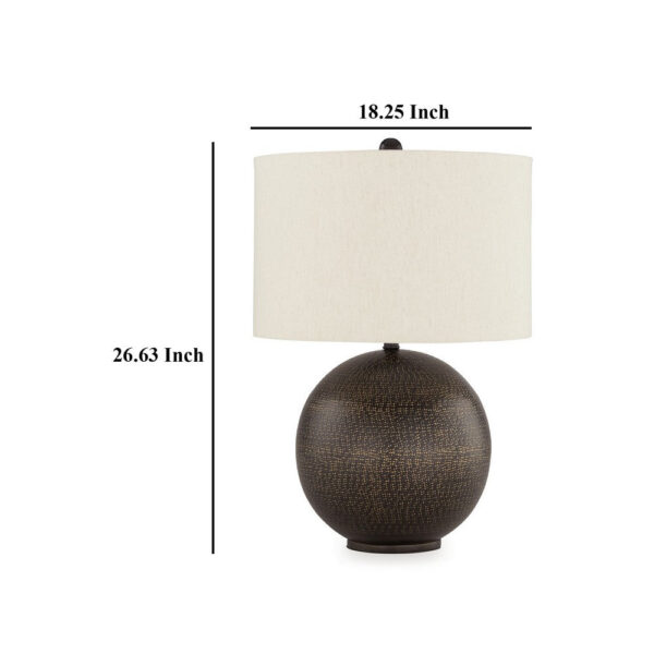 Soy Table Lamp, White Drum Shade, Gold Accent Black Round Base 27 Inch