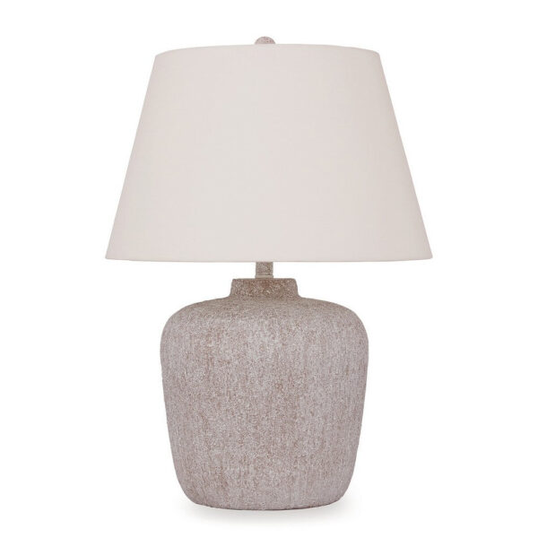 Rey Table Lamp, Empire Fabric Shade, 27 Inch Ivory Pot Metal Base