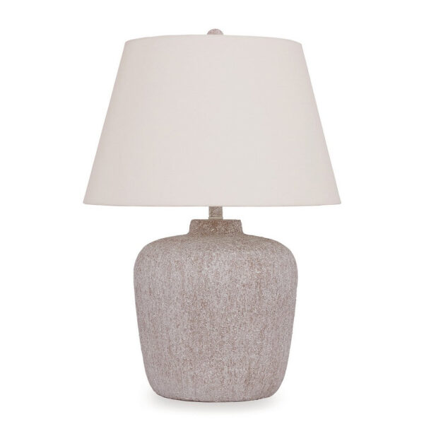 Rey Table Lamp, Empire Fabric Shade, 27 Inch Ivory Pot Metal Base