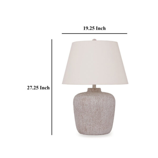 Rey Table Lamp, Empire Fabric Shade, 27 Inch Ivory Pot Metal Base